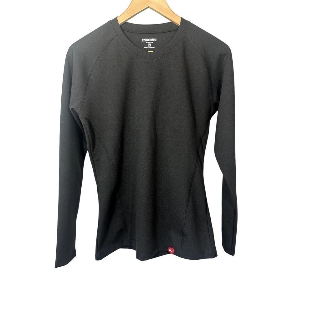 KOMBI Women's Wool Blend Outdoor Sports Base Layer Long Sleeve Top Black Medium